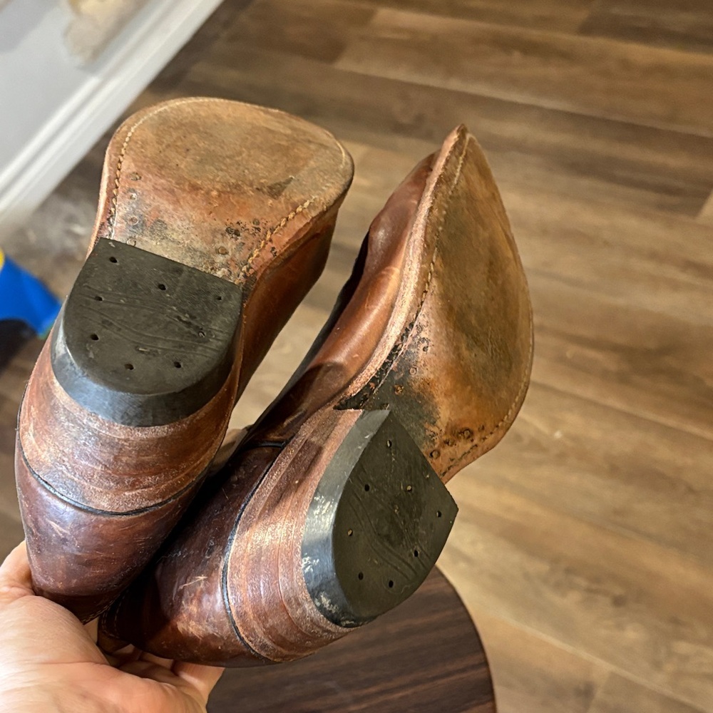 Western Style Brown Leather Heeled Boots - Picture 5 of 8